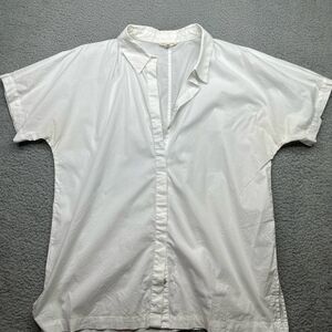 Eileen Fisher 168$ Petite large white button down short sleeve organic cotton